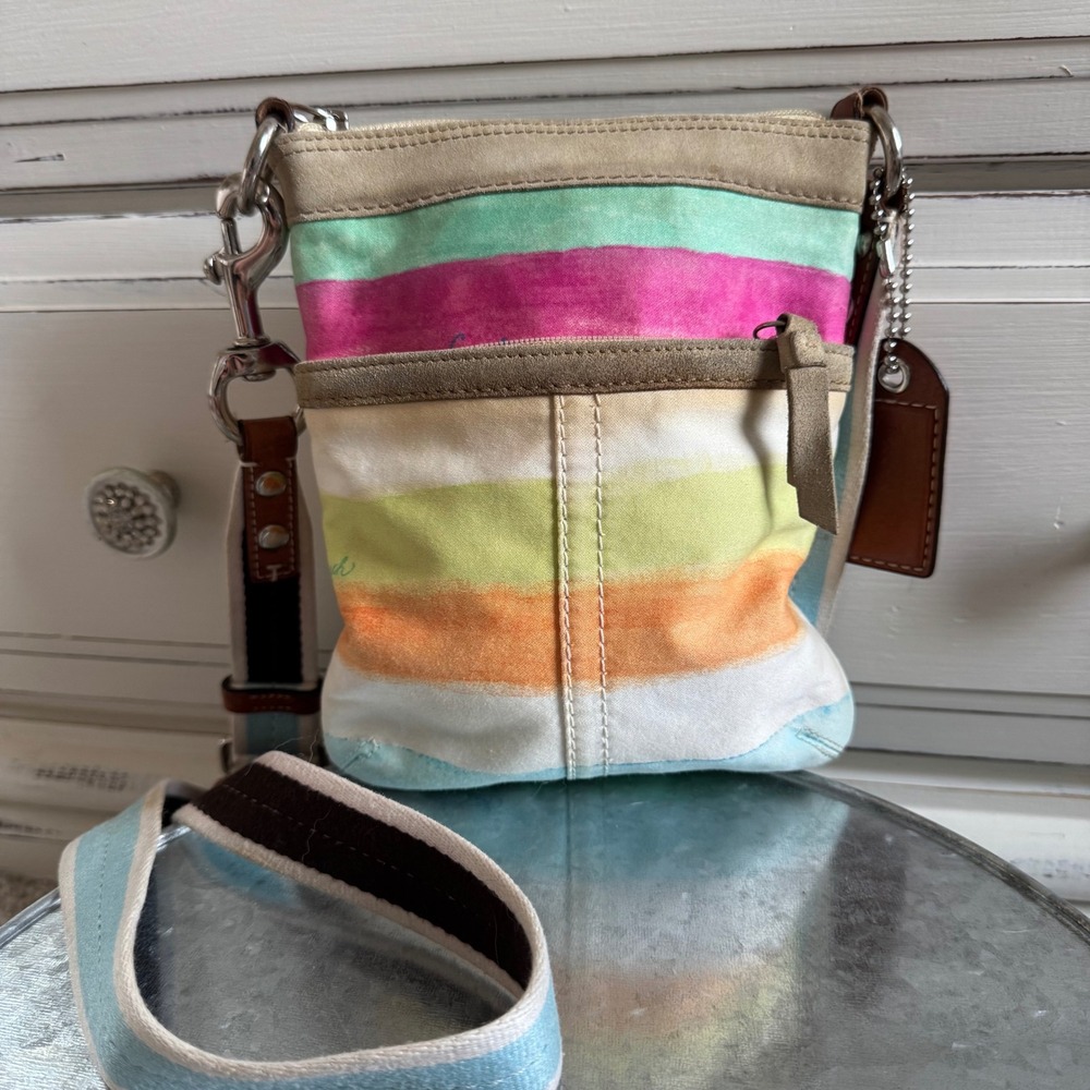 Coach Hampton Water Color Stripe Small Crossbody Vintage M0673-10718